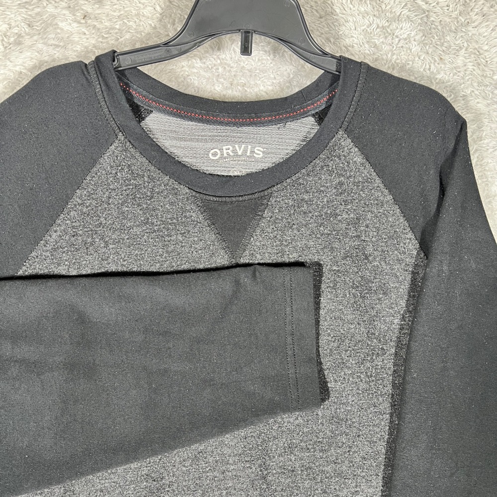 Orvis Mens XL Raglan Long Sleeve Shirt Gray Black Heathered Crew Neck Stretch